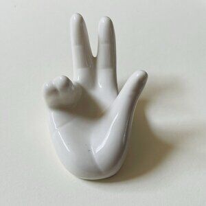 White Porcelain Hand Shaped Trinket Dish Ring Holder Chopstick Home Decor White